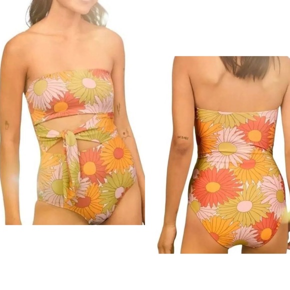 aerie Other - Aerie Daisy Swim bathing suit one-piece Medium Long m pink green orange floral